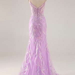 Sparkly Mint Green Mermaid Maxi Prom Dress with Appliques - Image 8