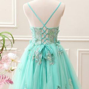 Sparkly Green A Line Corset Tulle Appliques Mini Dress - Image 2