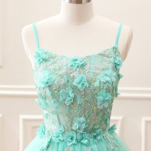 Sparkly Green A Line Corset Tulle Appliques Mini Dress - Image 4