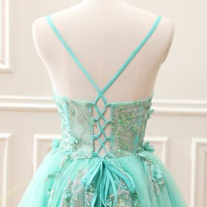Sparkly Green A Line Corset Tulle Appliques Mini Dress - Image 5